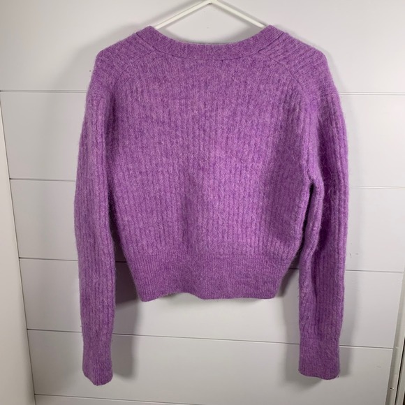 & Other Stories Cardigan Sweater Alpaca & Wool Purple Cropped Women M Coquette - Picture 3 of 11